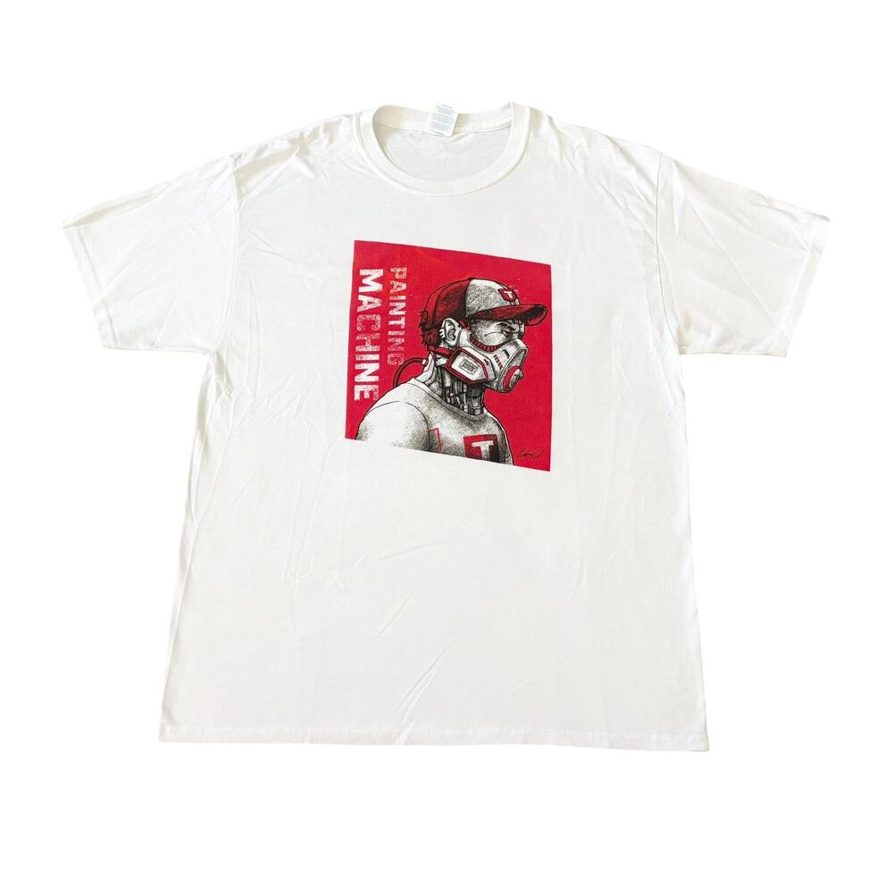 Painting Machine White/Red Graphic T-Shirt Unisex Size L